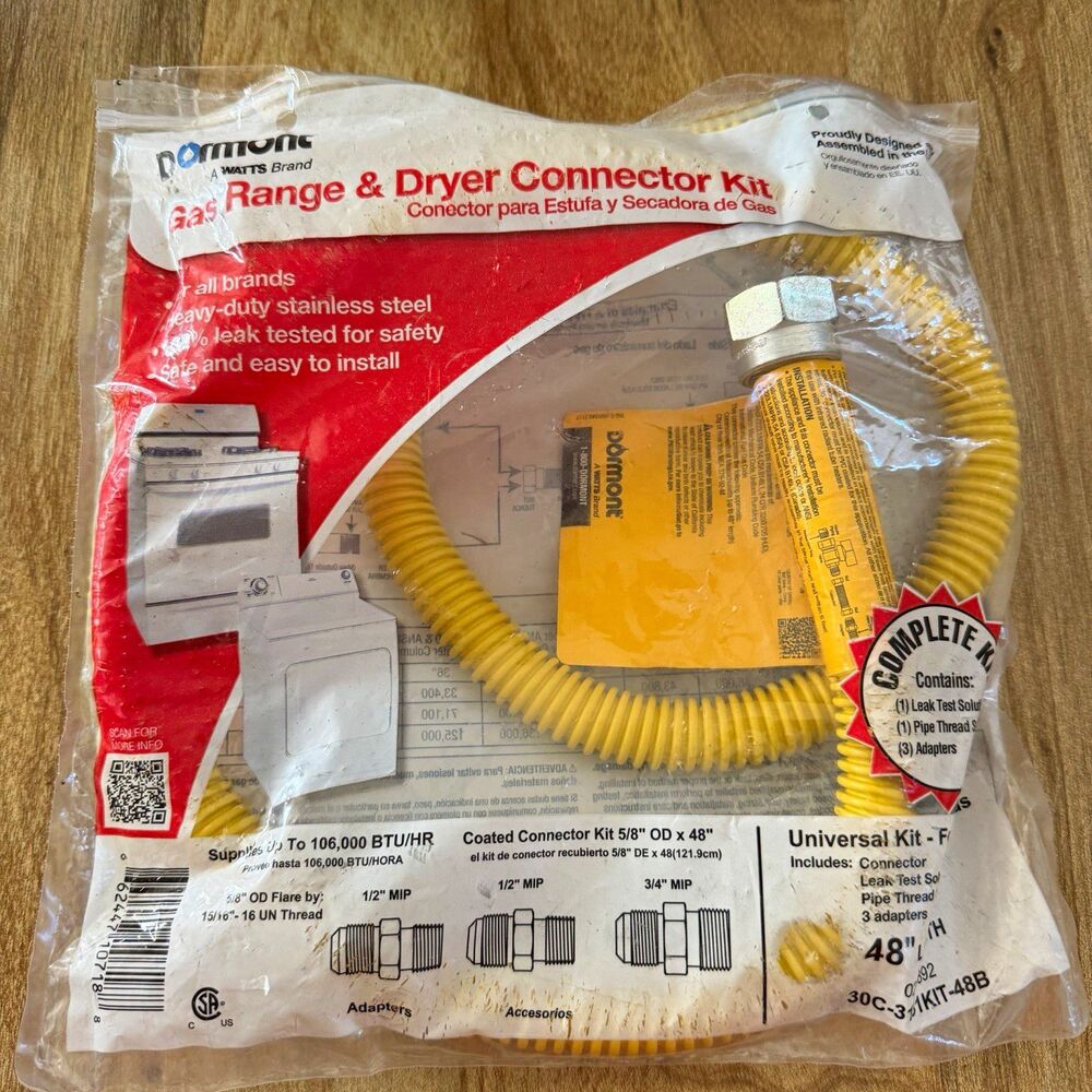 Dormont Heavy-Duty Coated Gas Connector Kit 5/8 in x 48 in 30C-3131KIT-48B